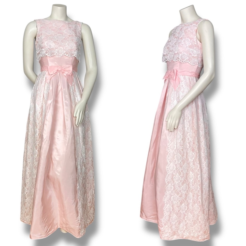 Vintage Lace Dress Light Pink Taffeta Sleeveless Maxi Prom Retro Formal Sears